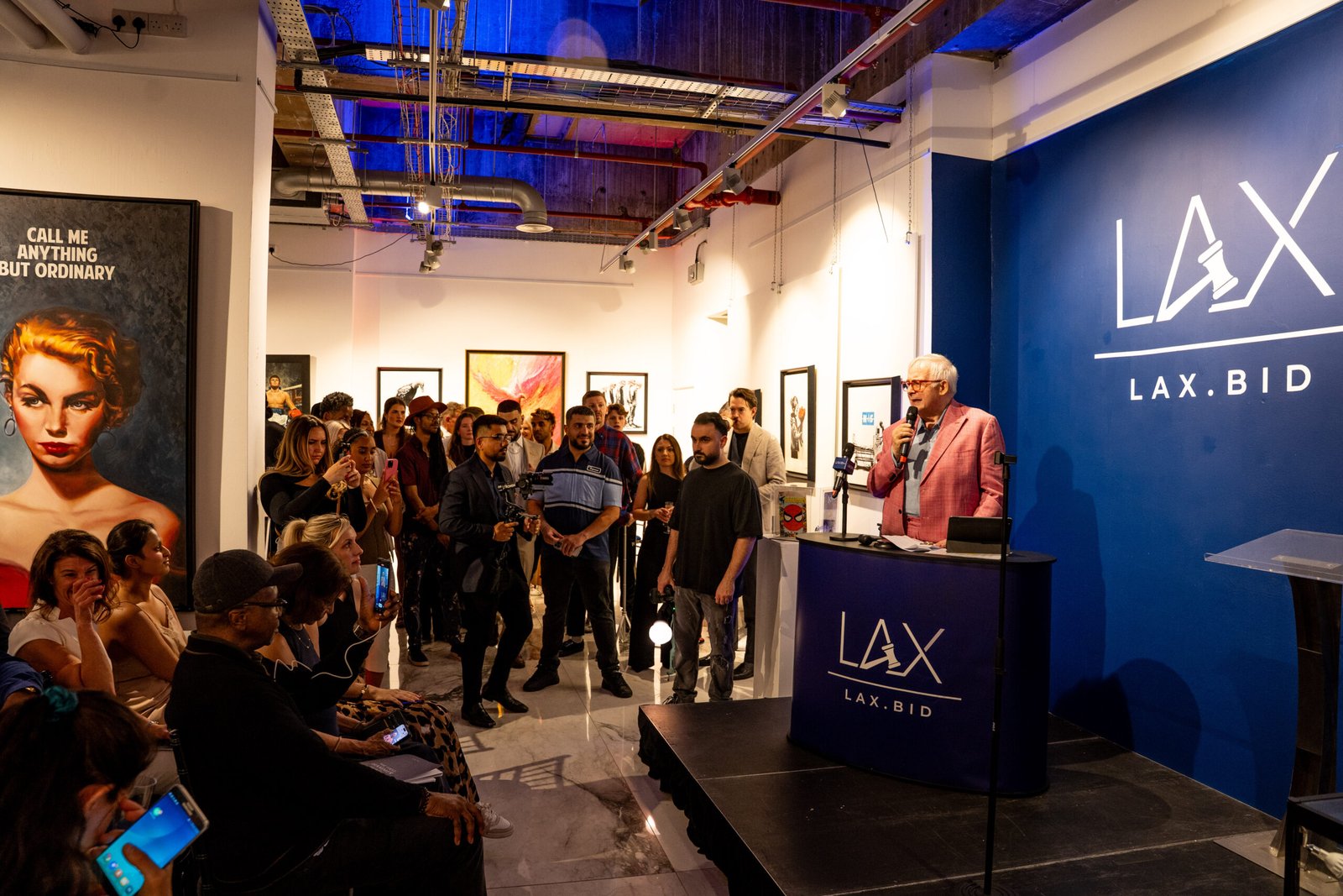 Mr Phantom mental-health artwork displayed at the LAX.BID exhibition and auction in aid of Mind